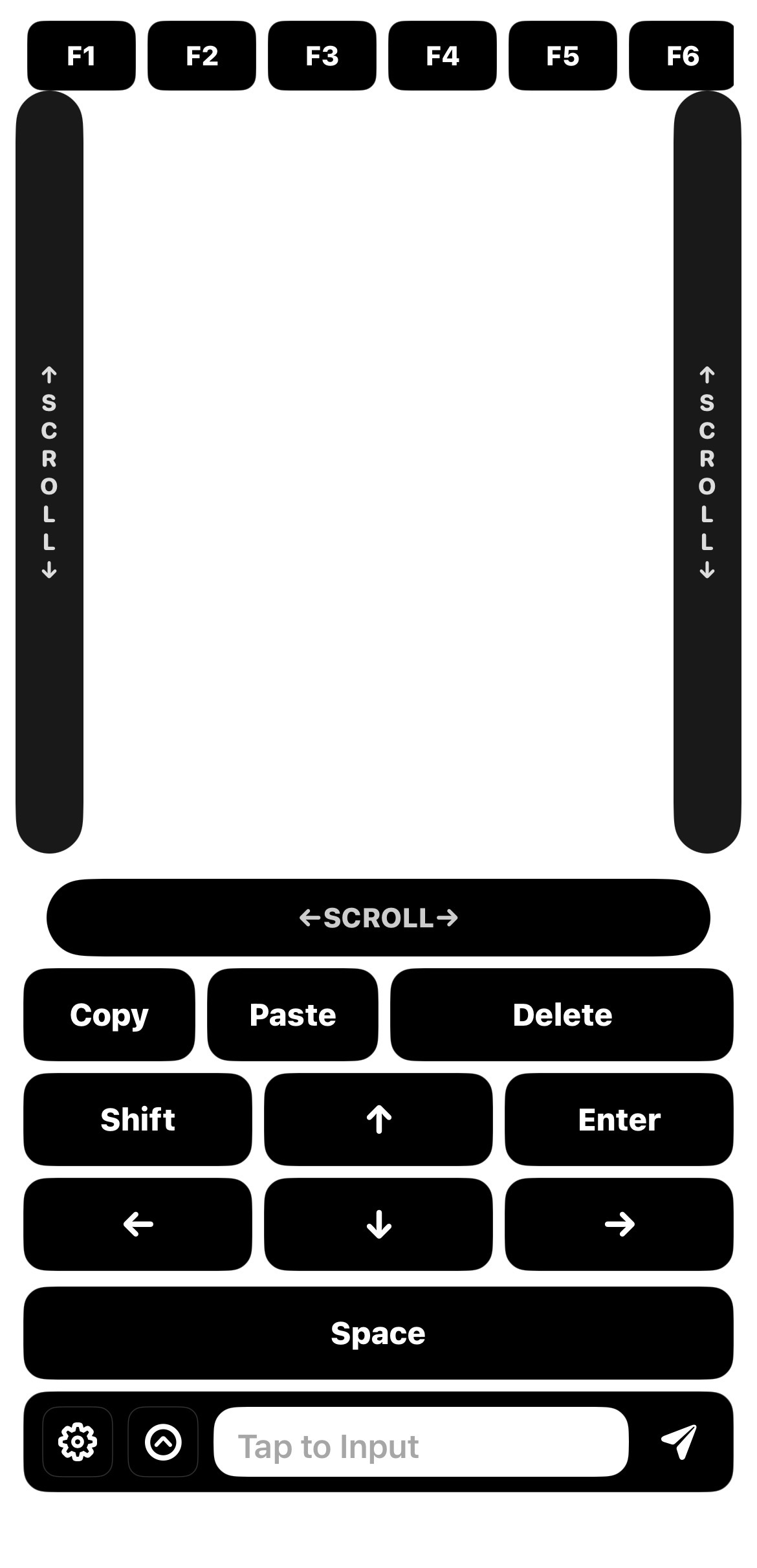 Main input screen after connection (trackpad + shortcuts)