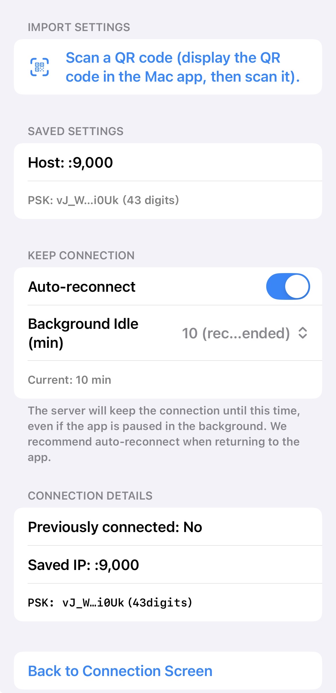 Import settings screen (before scanning)
