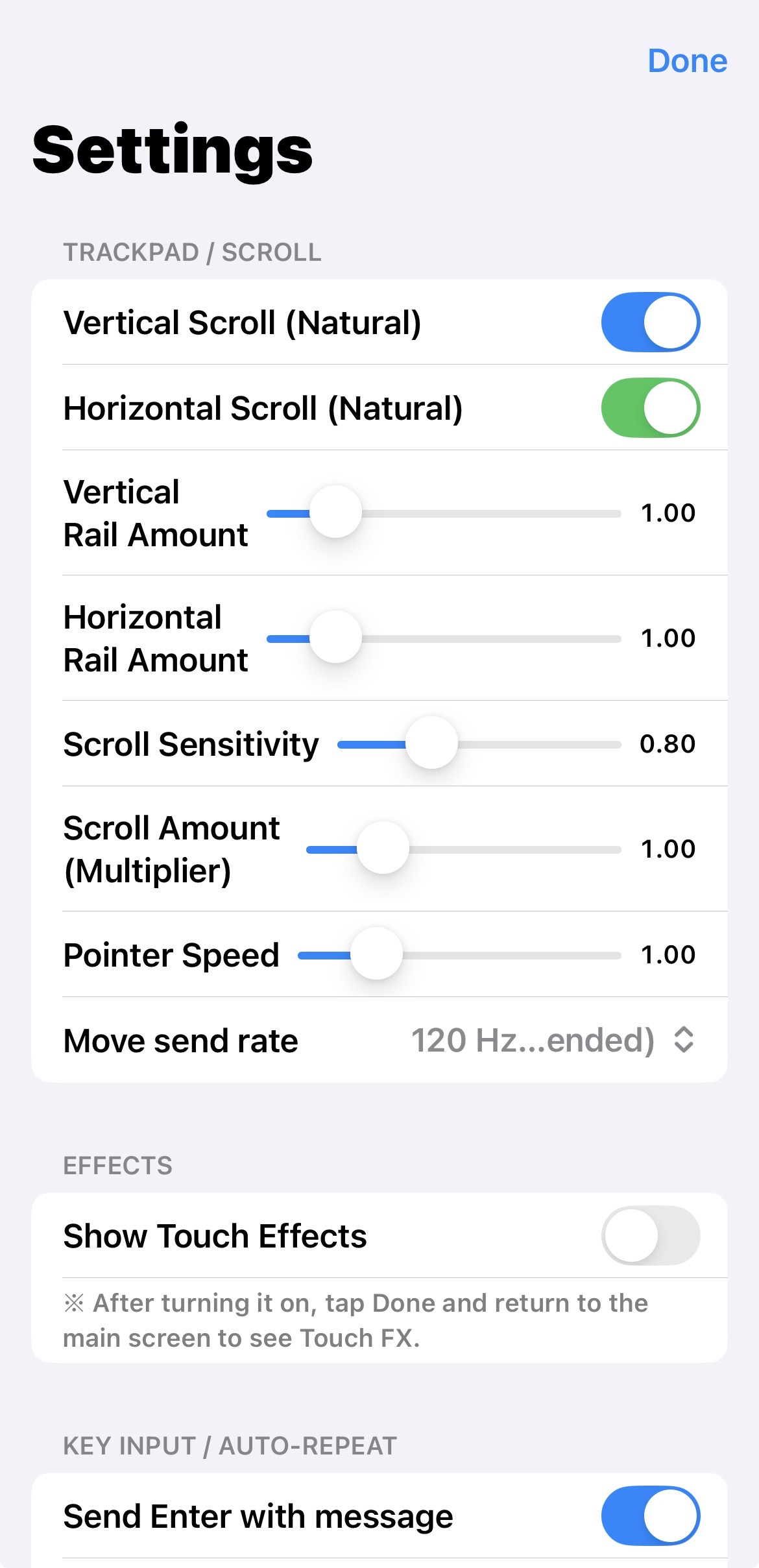 FlickMouse settings screen